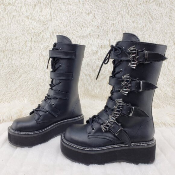 Goth Platform Combat Boots Bat Buckle Straps Emily 322 - Picture 11 of 13